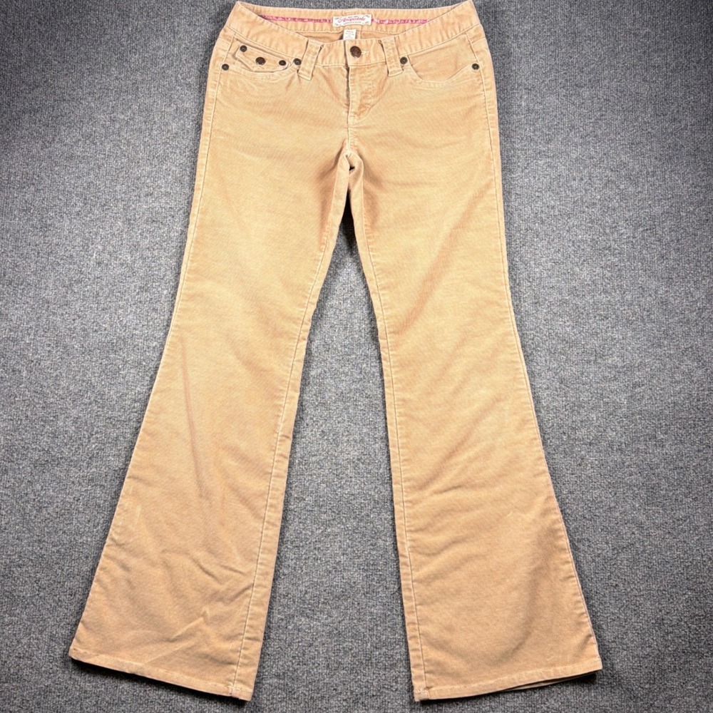 Y2K Aeropostale Corduroy Pants Women 5/6 30" Tan Low Rise Flare Leg Boho Stretch